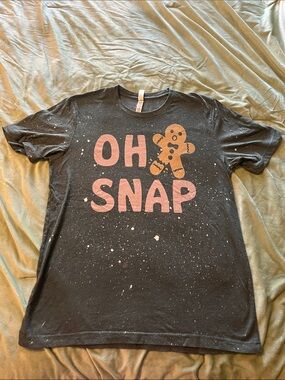 Custom Bleach Dark Grey 'Oh Snap' Gingerbread Graphic Tee